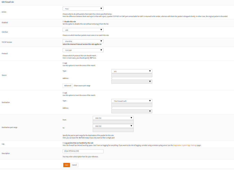OPNSense Firewall rule 1
