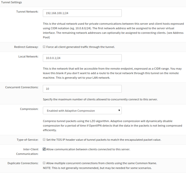 OpenVPN Tunnel Settings